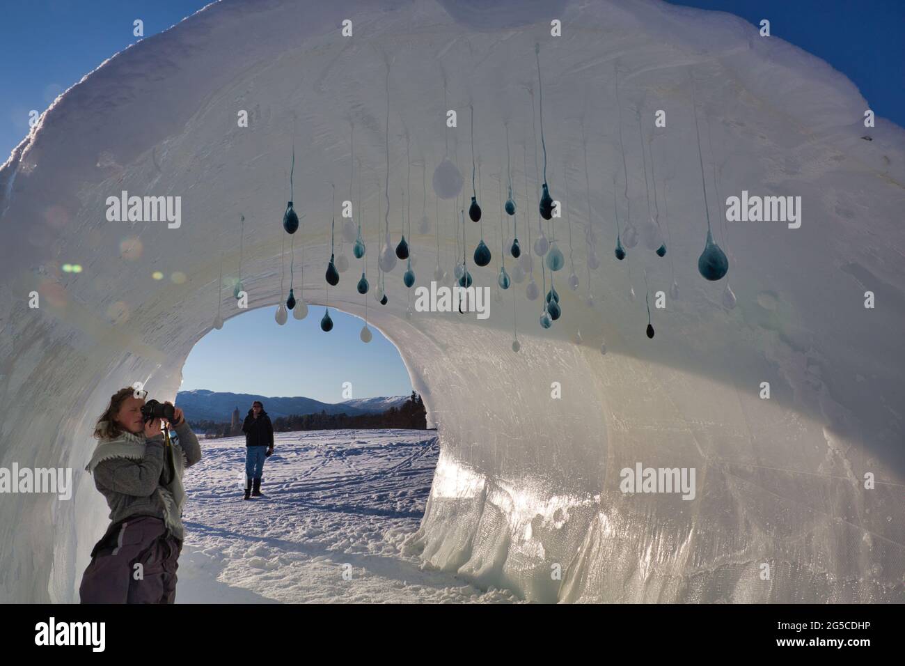 Man made exterior snow and ice art structure in Norway, Scandinavia Stock Photo