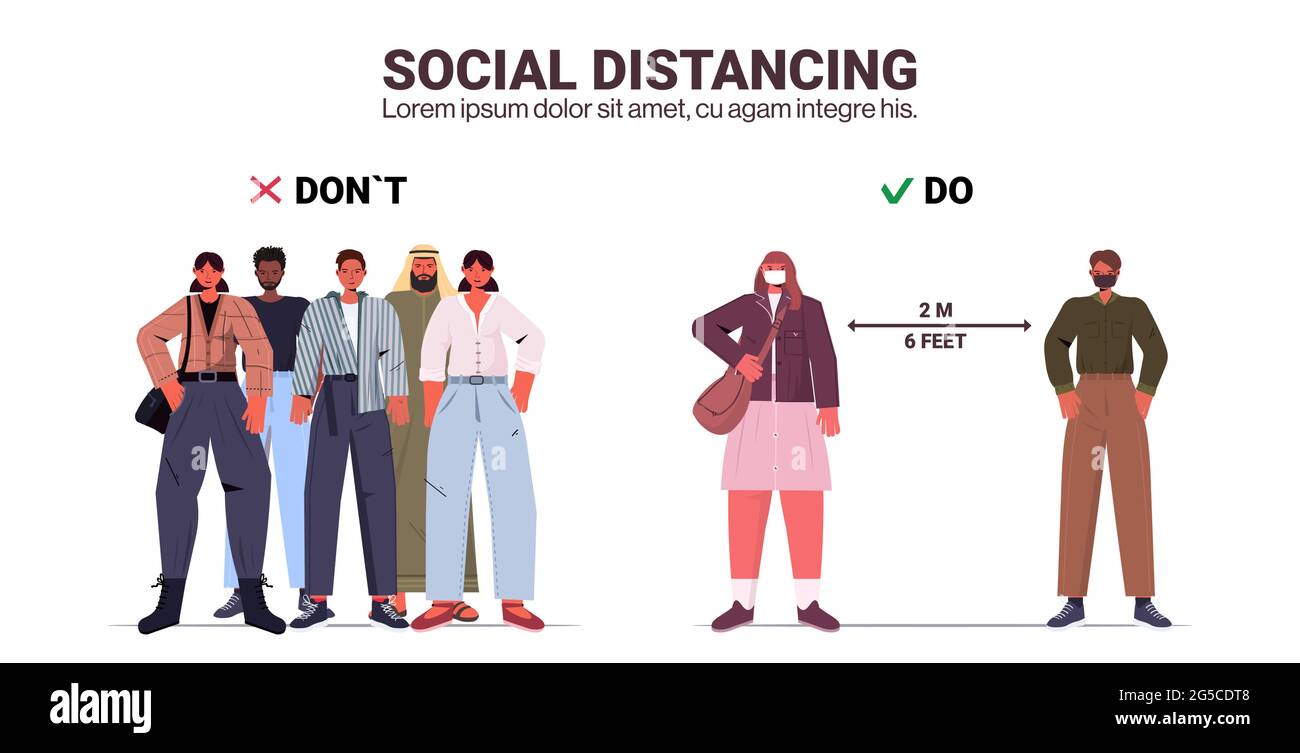 Social Distancing Protection people in protective masks keeping distance to prevent coronavirus ...
