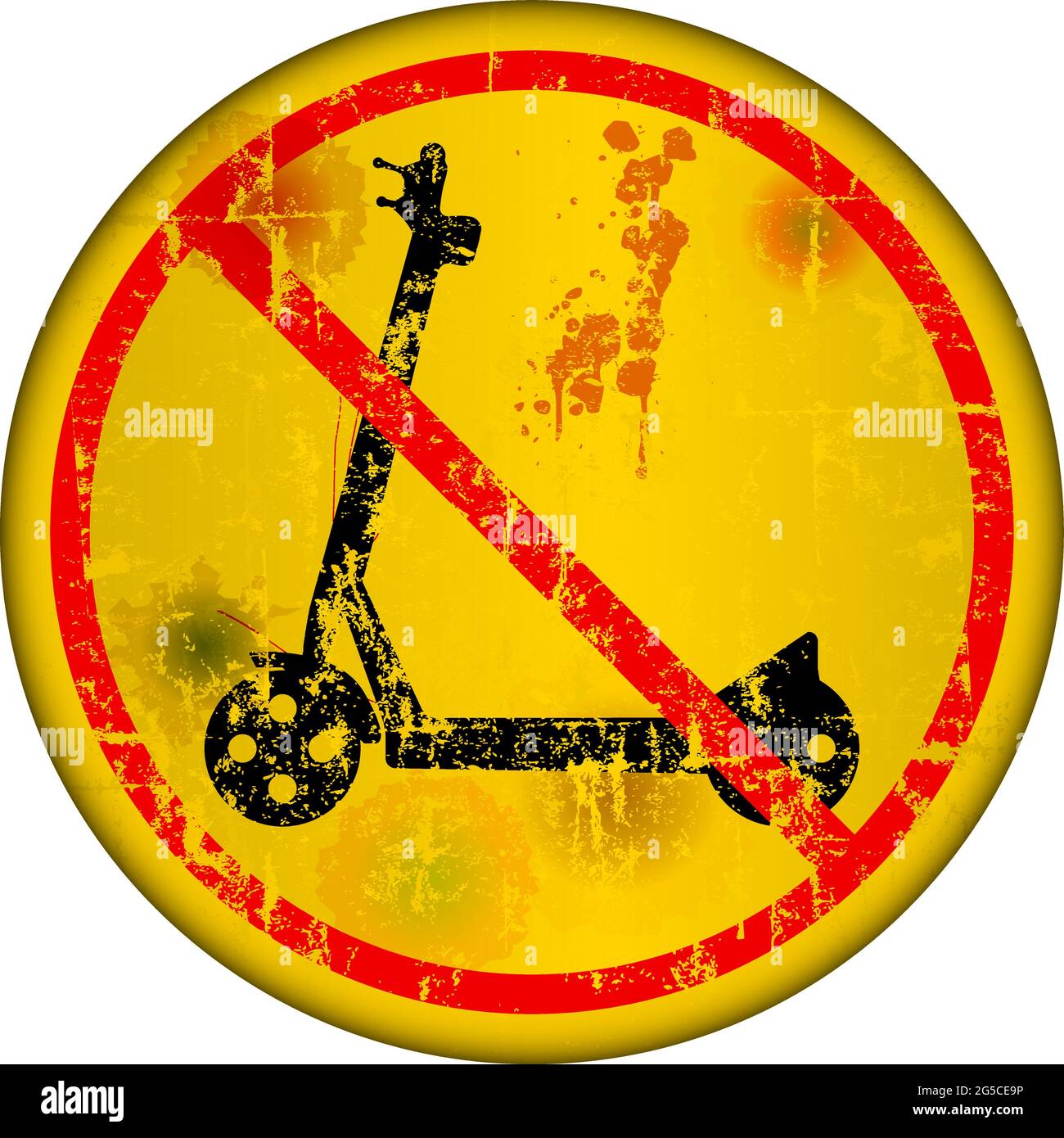 E-Scooter prohibition and warning sign, grungy style, vector illustration Stock Vector