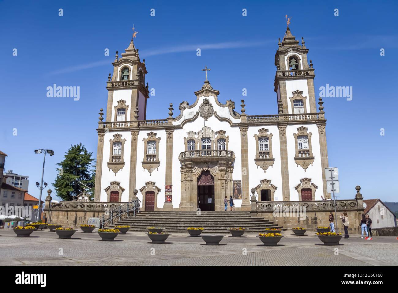 Viseu / Portugal - 05/08/2021 : View at the front facade of Church of Mercy, baroque style monument, architectural icon of the city of Viseu, in Portu Stock Photo