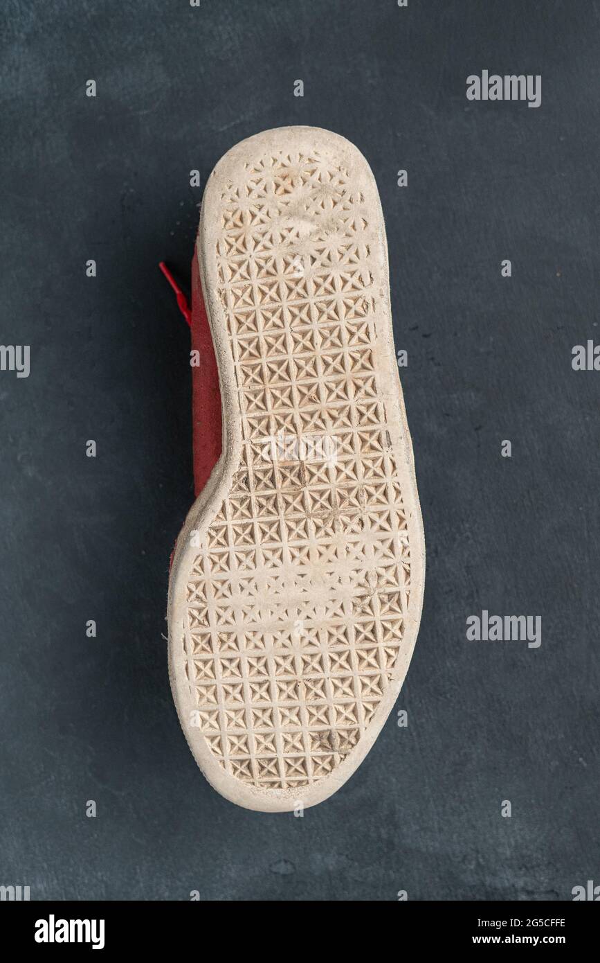 dirty and dusty used sneaker shoe sole the bottom parts Stock