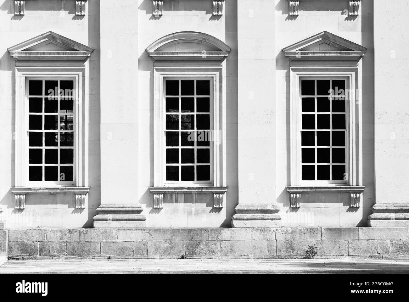A trio of classical windows with a proportion of two to one at Senate House, university of Cambridge, England. Stock Photo