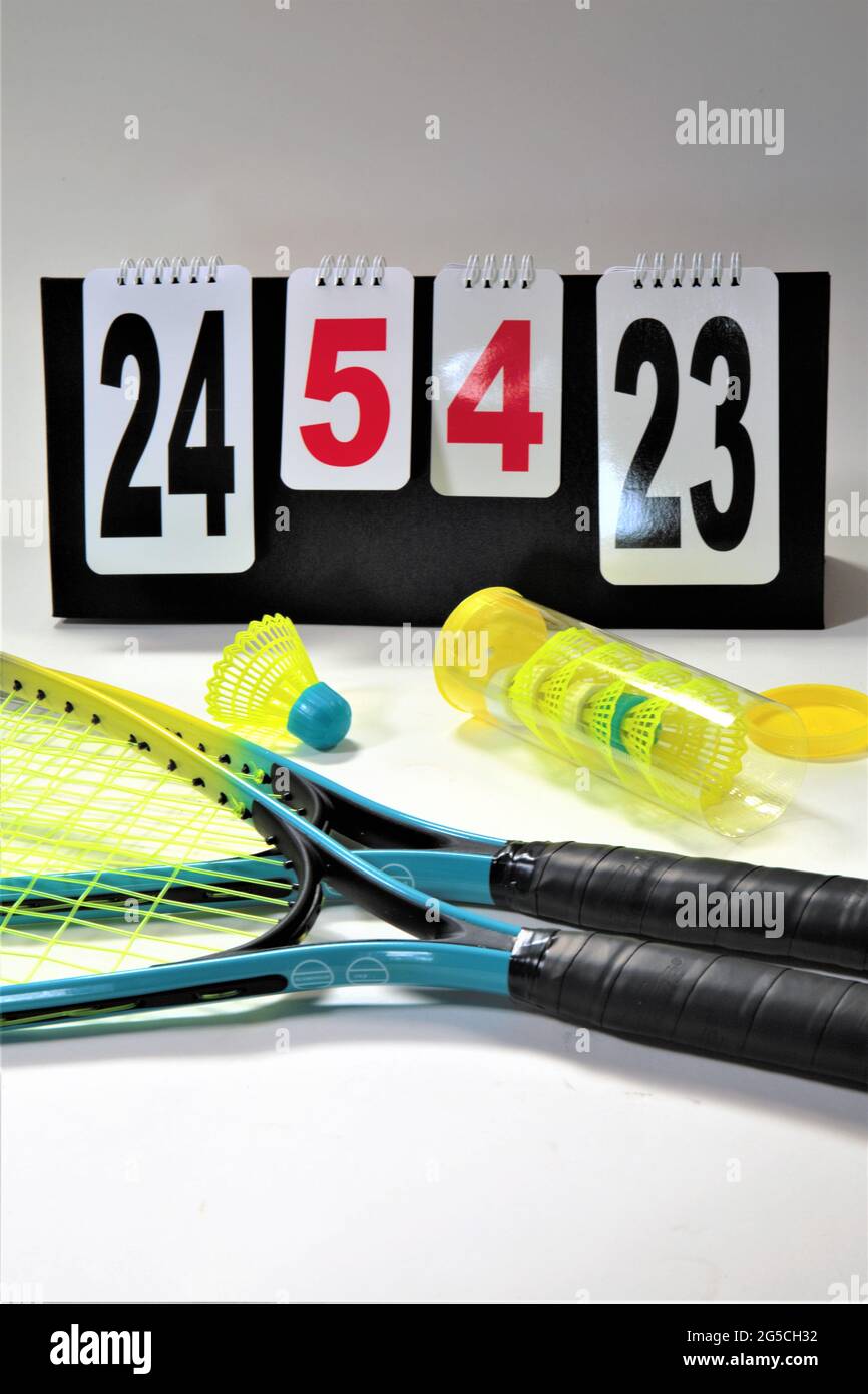 badminton racket and shuttlecock Stock Photo