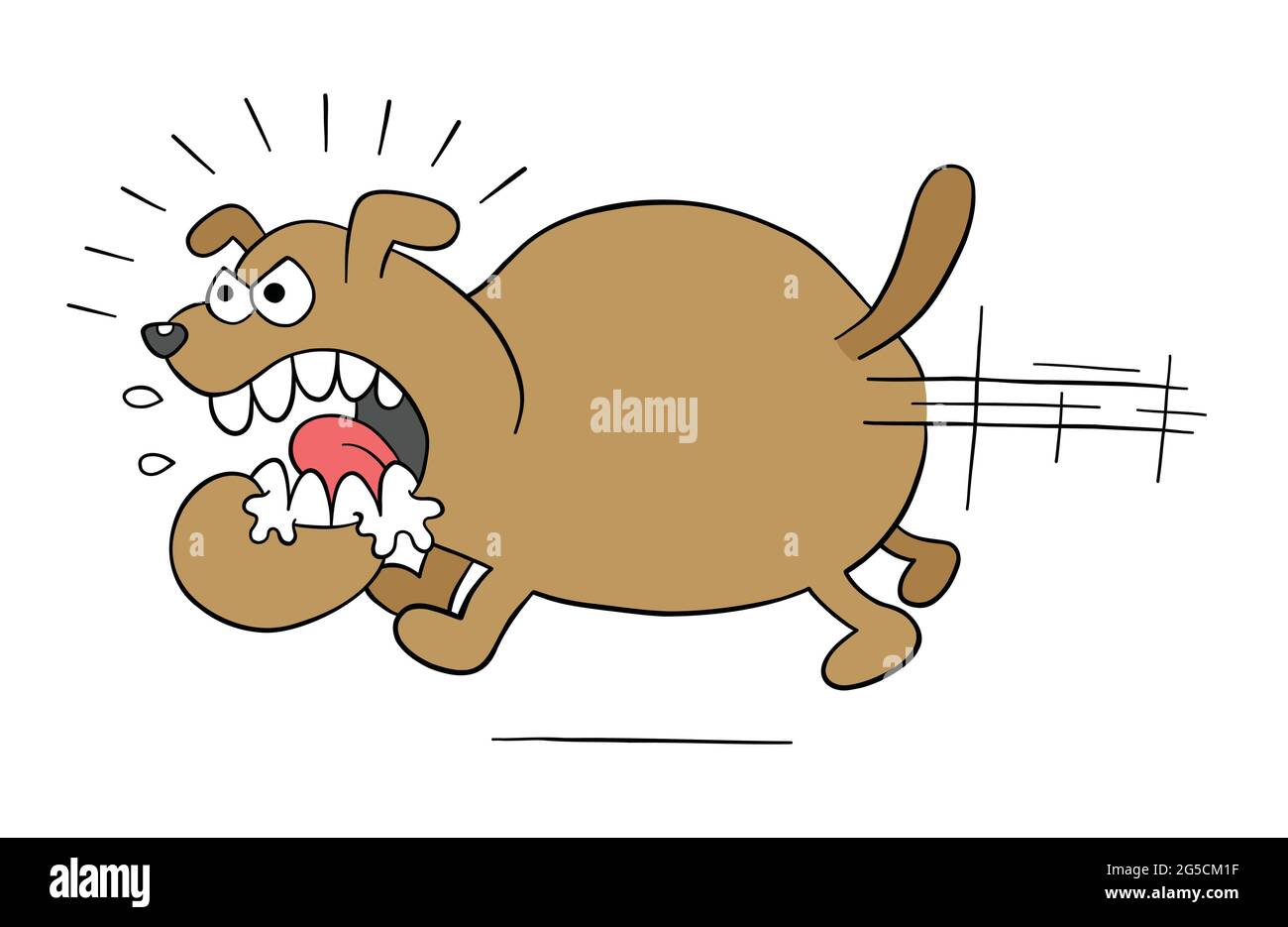 Cartoon angry and big dog running, vector illustration. Colored and black outlines. Stock Vector