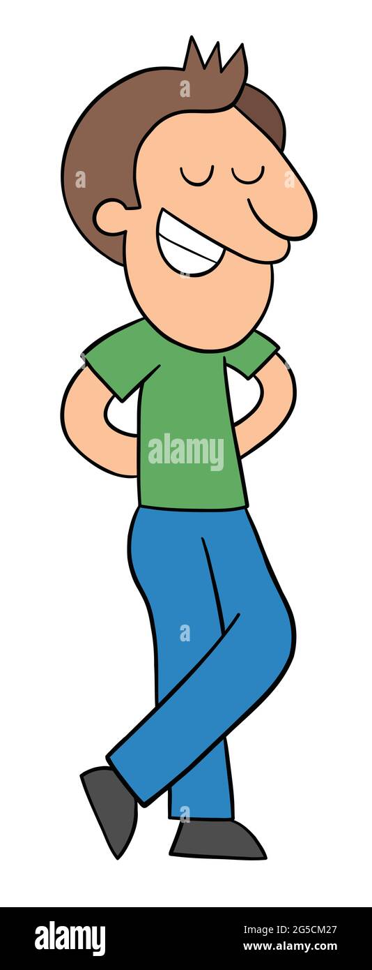 Cartoon man standing, eyes closed and happy, vector illustration ...