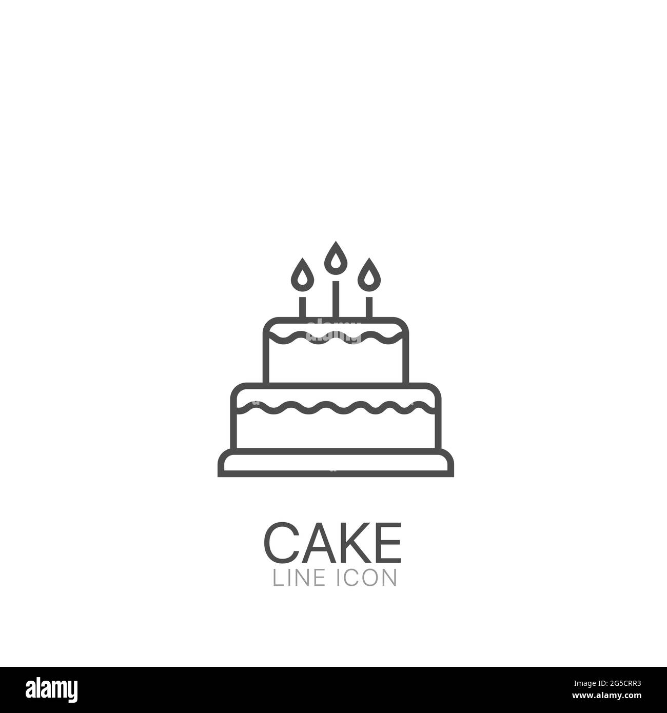 Cake outline vector icon. Editable stroke Cake for birthday celebration with three candles Stock Vector