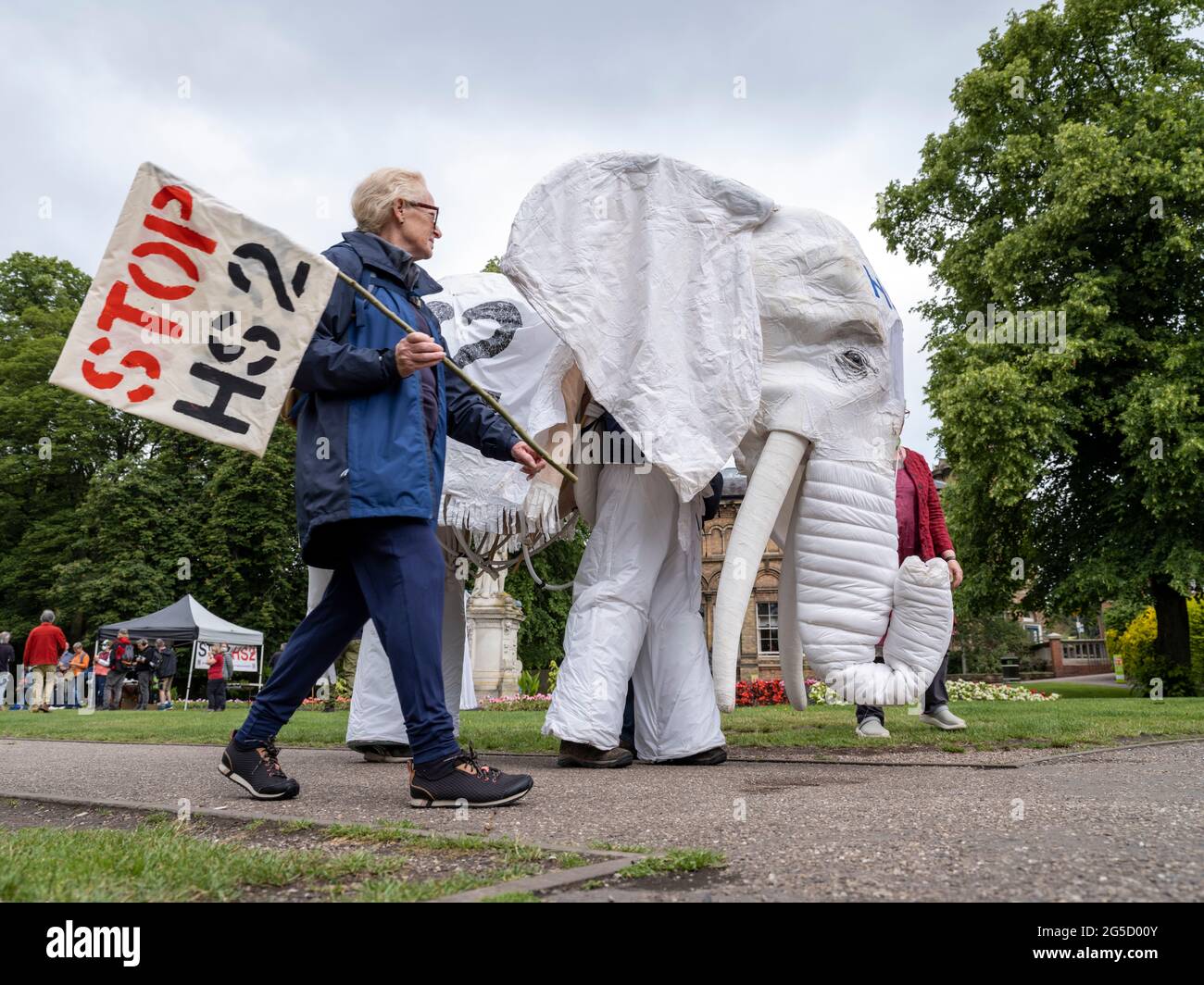 LICHFIELD. UK.  26th JUNE 2021.  HS2 Rebellion Stop HS2 rally in Beacon Park, Lichfield, marks the beginning of an 8 day walk to Wigan to raise awareness of the Stop HS2 campaign.  Credit: Richard Grange / Alamy Live News Stock Photo