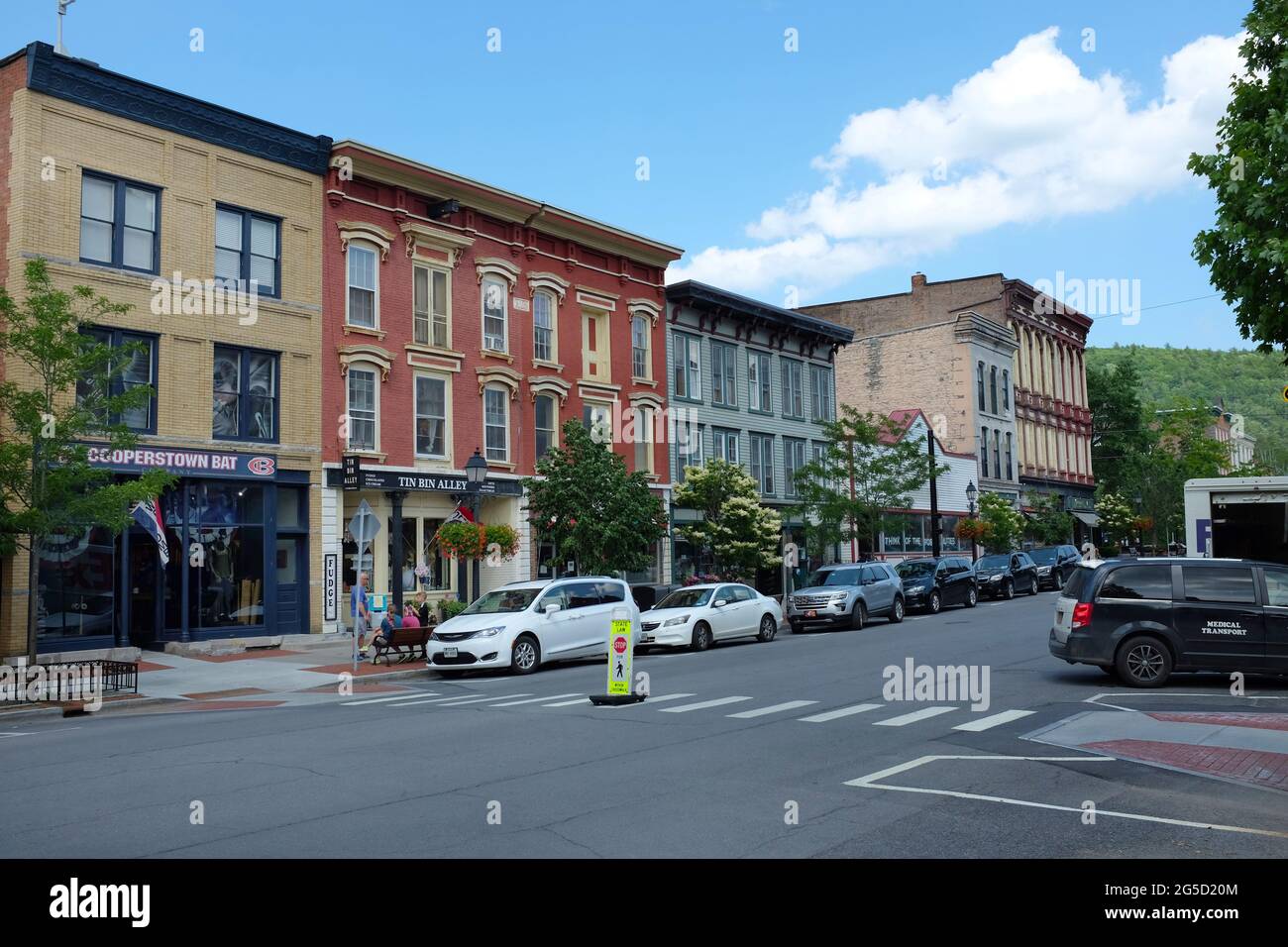 COOPERSTOWN, NEW YORK - 21 JUNE 2021: Main Street in the upstate town and home of the National Baseball Hall of Fame and Museum. Stock Photo