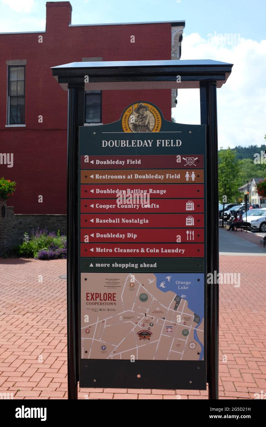 COOPERSTOWN, NEW YORK - 21 JUNE 2021: Sign outside Doubleday Field part of the National Baseball Hall of Fame Stock Photo