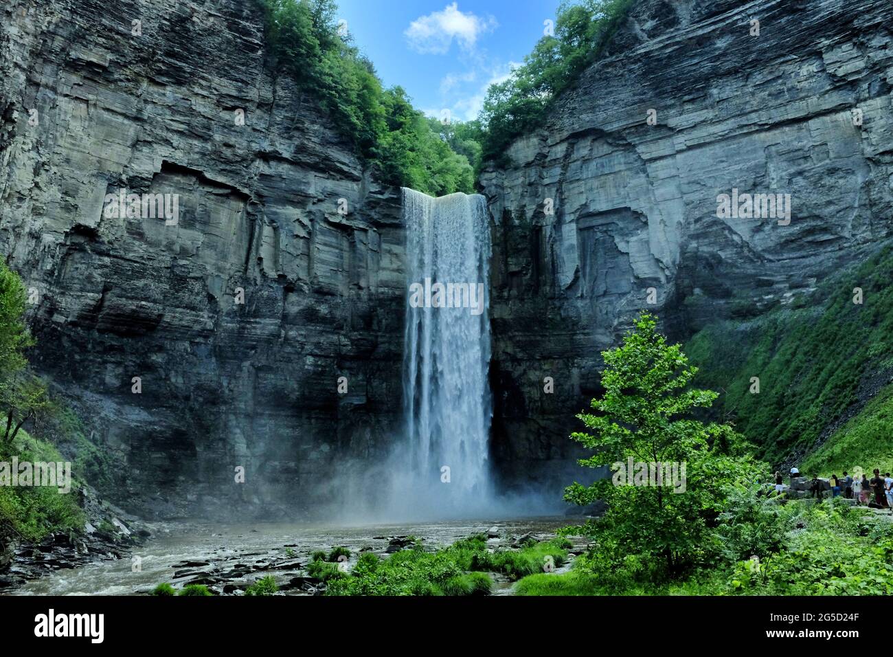 TRUMANSBURG, NEW YORK - 20 JUNE 2021: Taughannock Falls near Ithaca, New York and Cayuga Lake, plunge 215 feet which is 33 feet taller than Niagara Fa Stock Photo