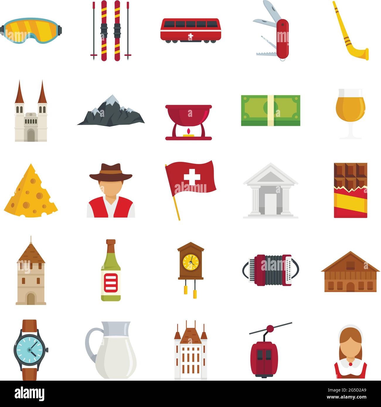Swiss icons set flat vector isolated Stock Vector