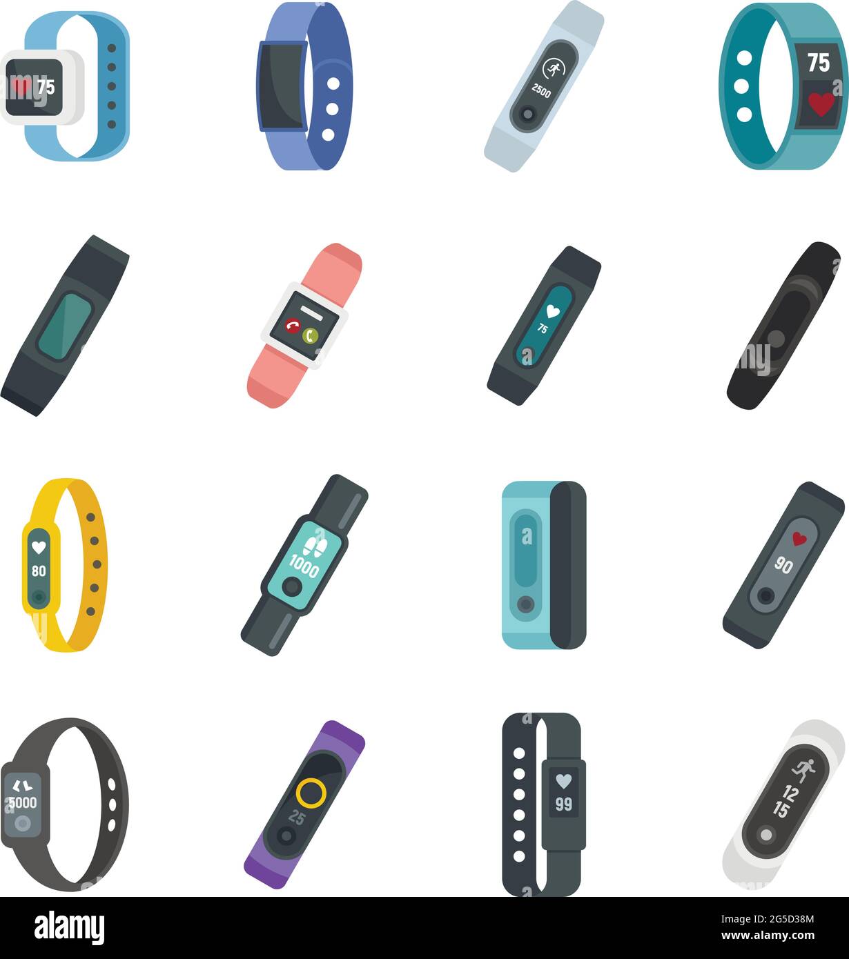 Fitness bracelet icons set flat vector isolated Stock Vector
