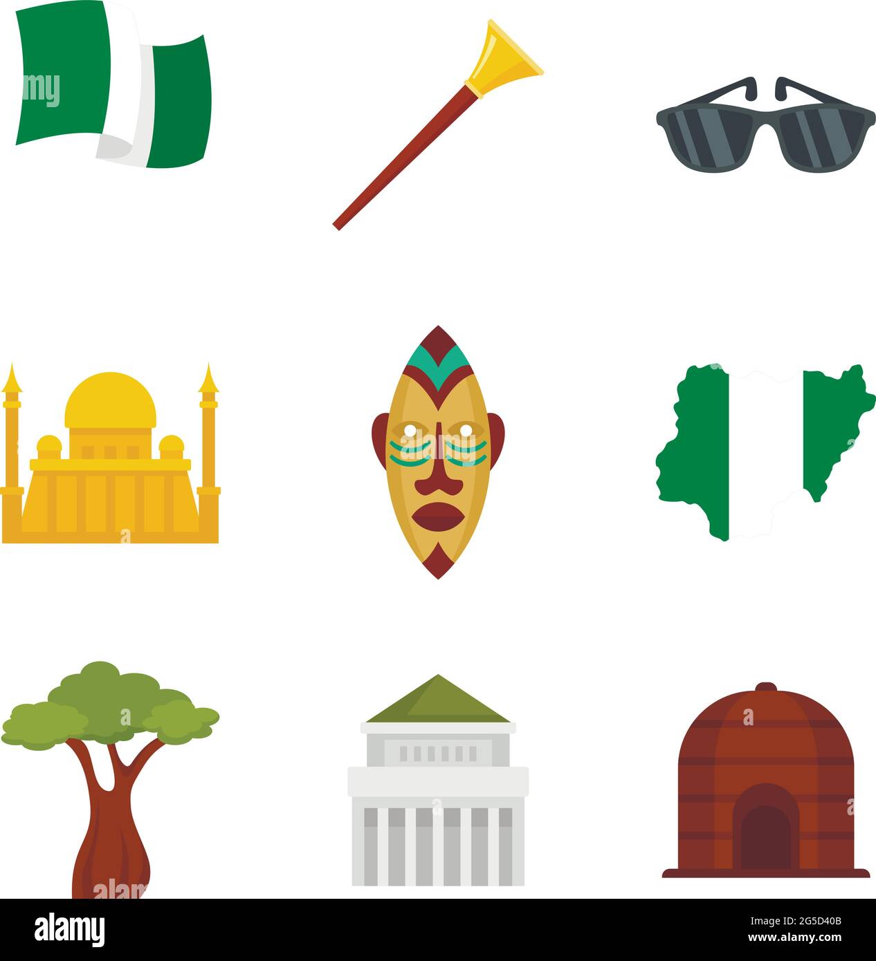 Nigeria icons set flat vector isolated Stock Vector