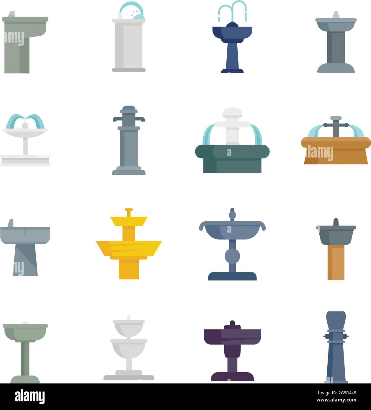 Drinking fountain icons set flat vector isolated Stock Vector