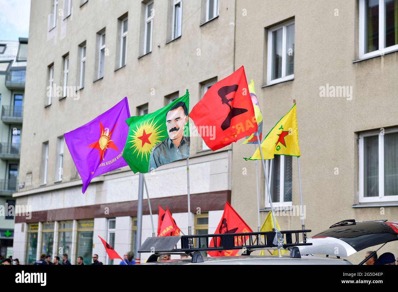 Vienna, Austria. 26th June, 2021.  Demonstration of the 'anti-fascist alliance' against 'the Turkish war of aggression in Kurdistan'. The rally on Saturday is directed 'against fascism, patriarchy and war'. Credit: Franz Perc/Alamy Live News Stock Photo