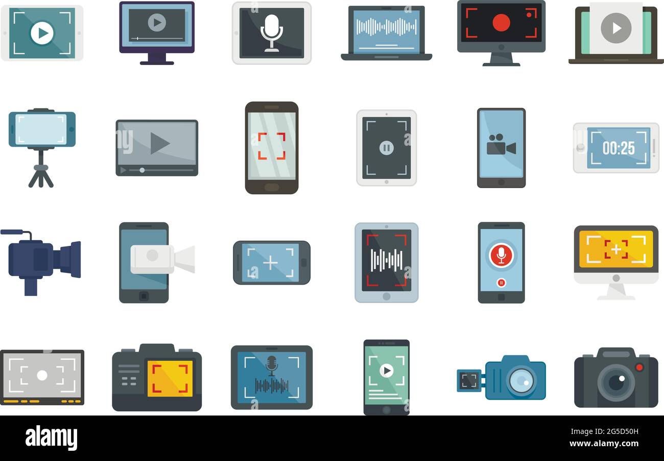 Screen recording icons set flat vector isolated Stock Vector