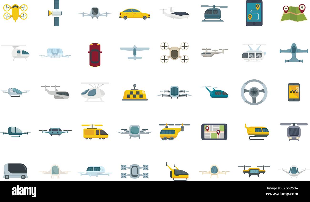 Unmanned taxi icons set flat vector isolated Stock Vector