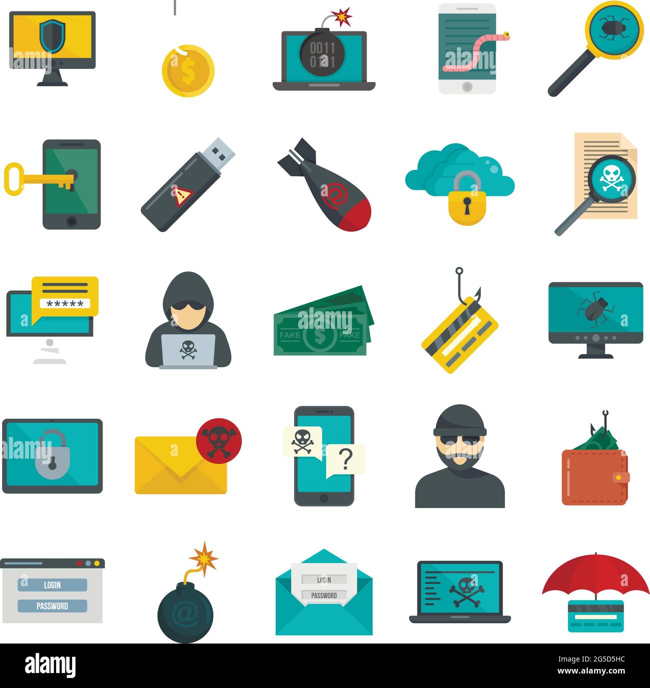 Fraud icons set flat vector isolated Stock Vector