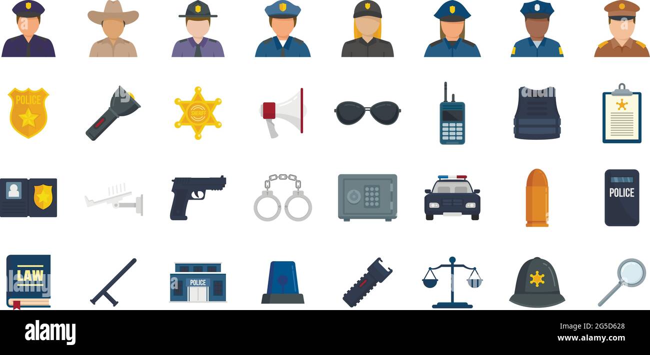 Policeman icons set flat vector isolated Stock Vector