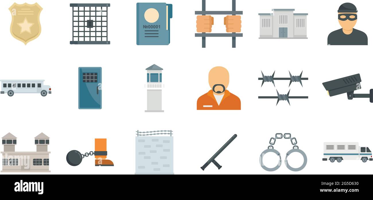 Prison icons set flat vector isolated Stock Vector