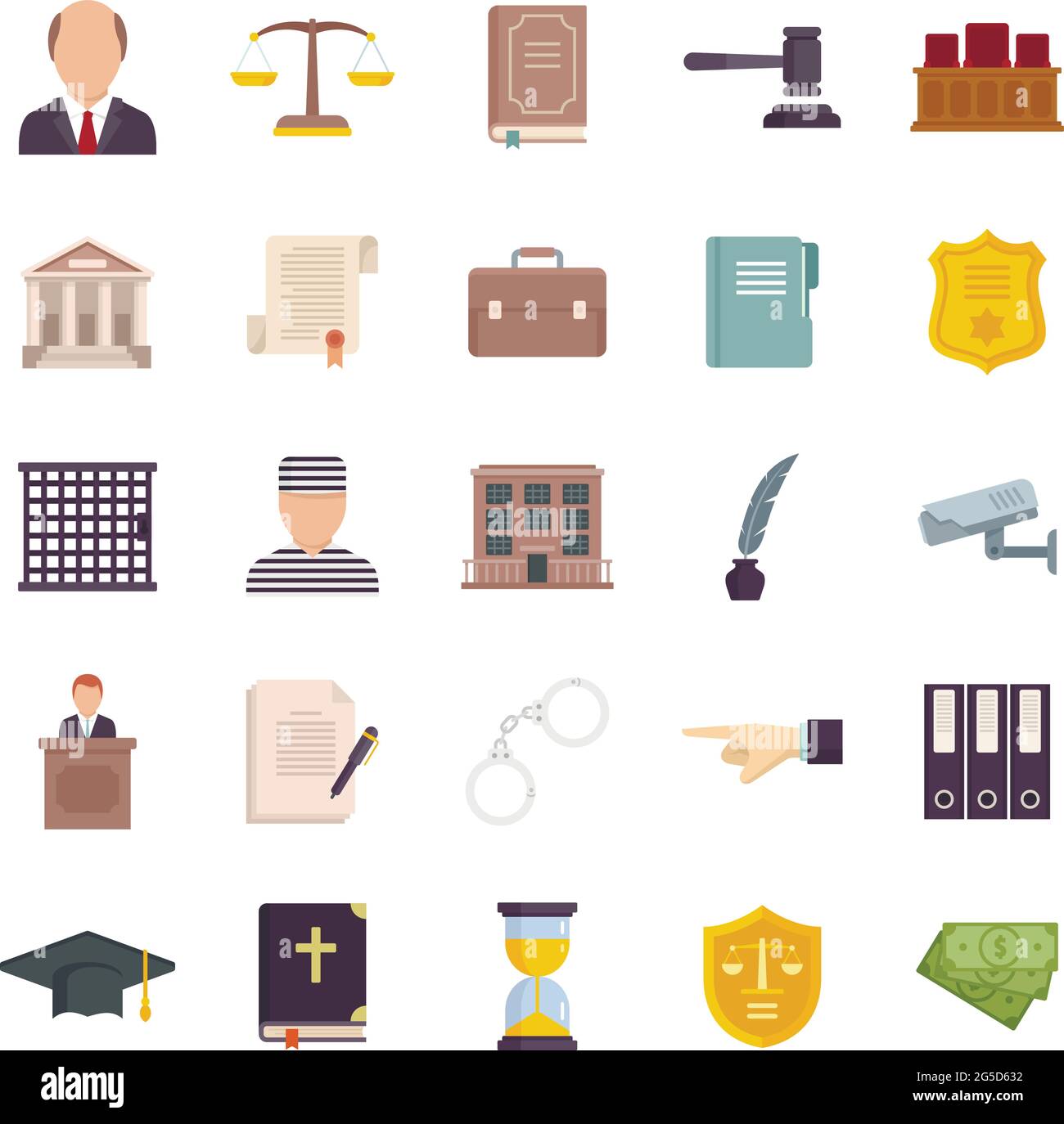 Prosecutor icons set flat vector isolated Stock Vector