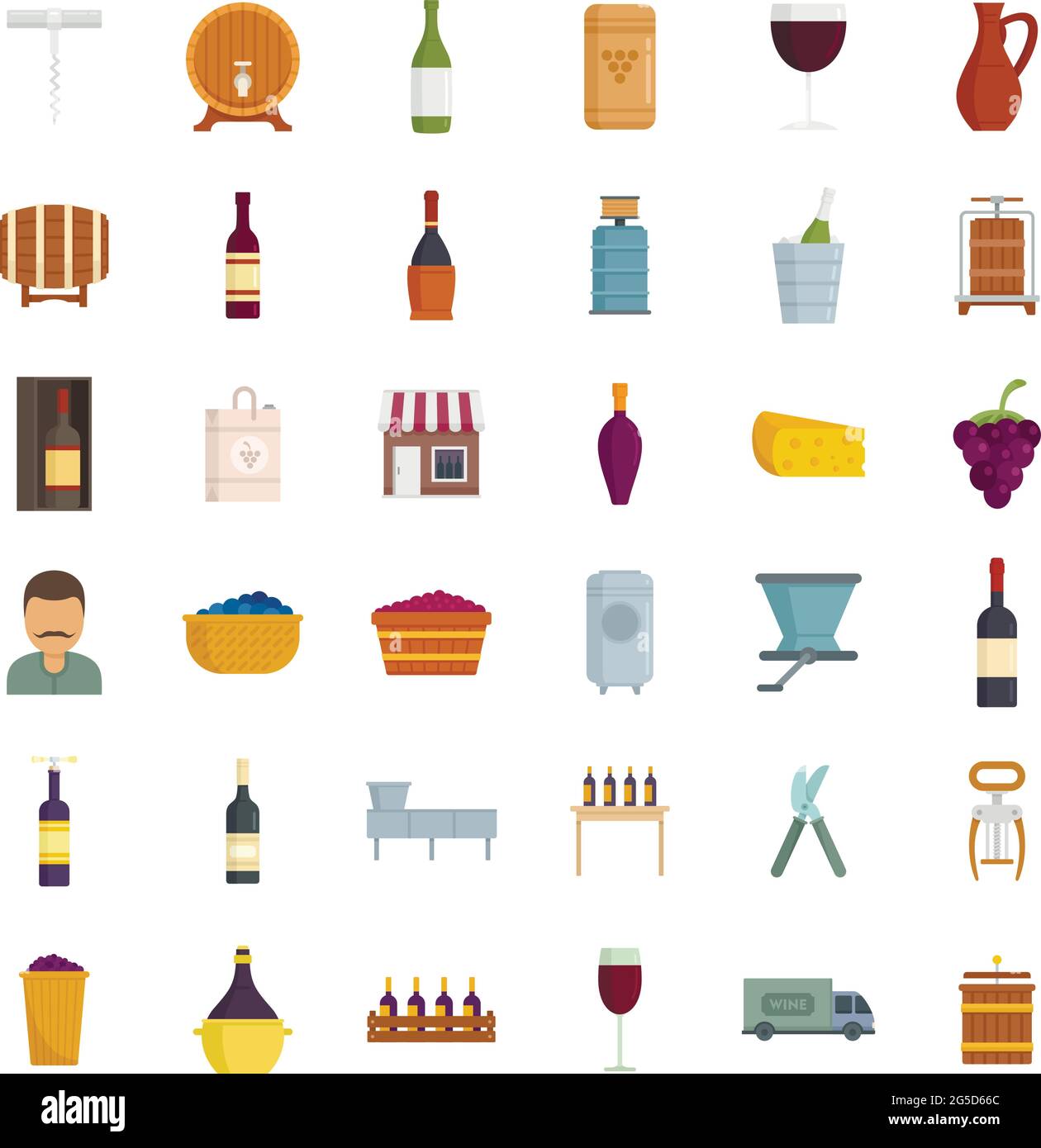 Winemaker icons set flat vector isolated Stock Vector