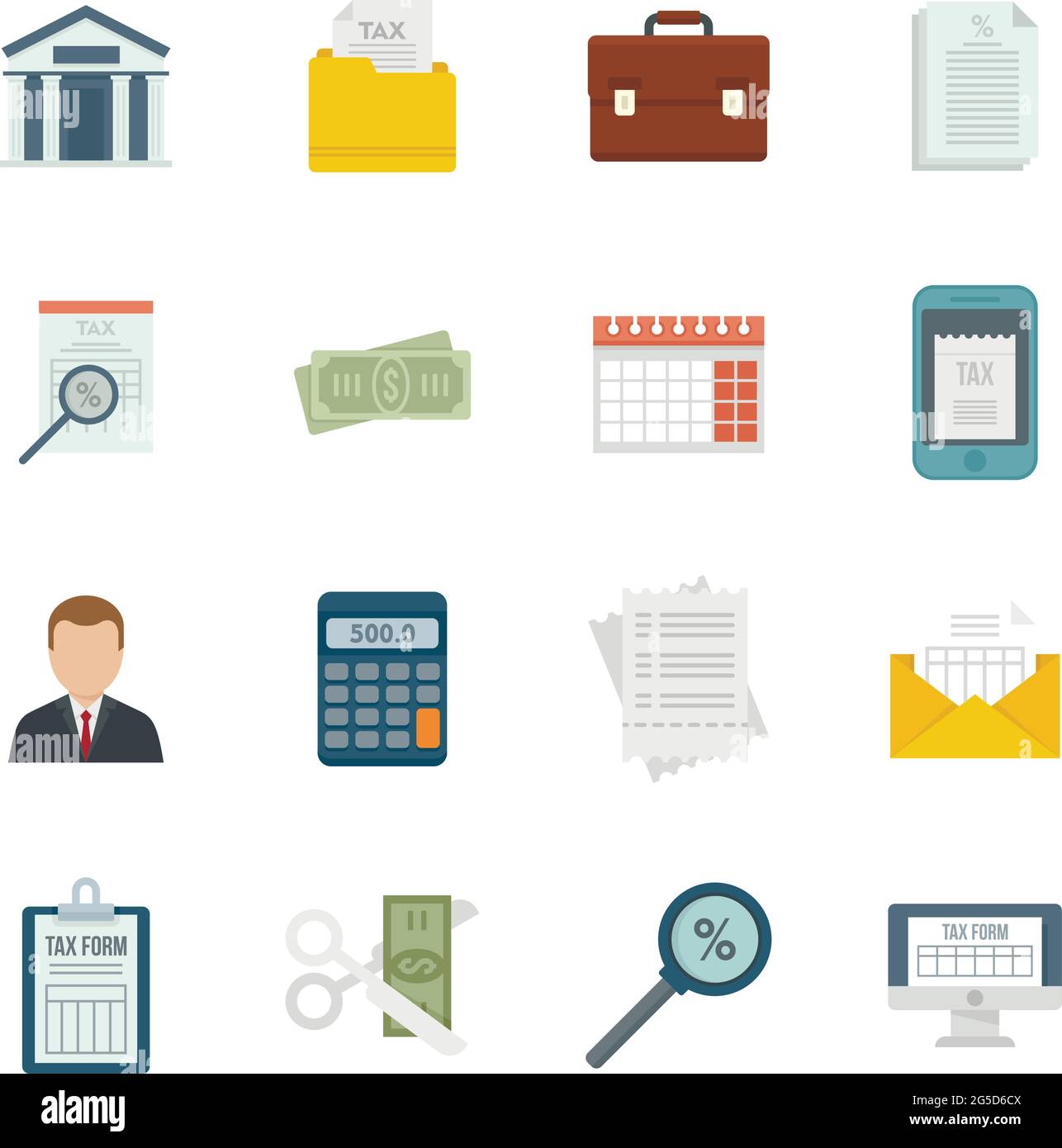 Tax inspector icons set flat vector isolated Stock Vector