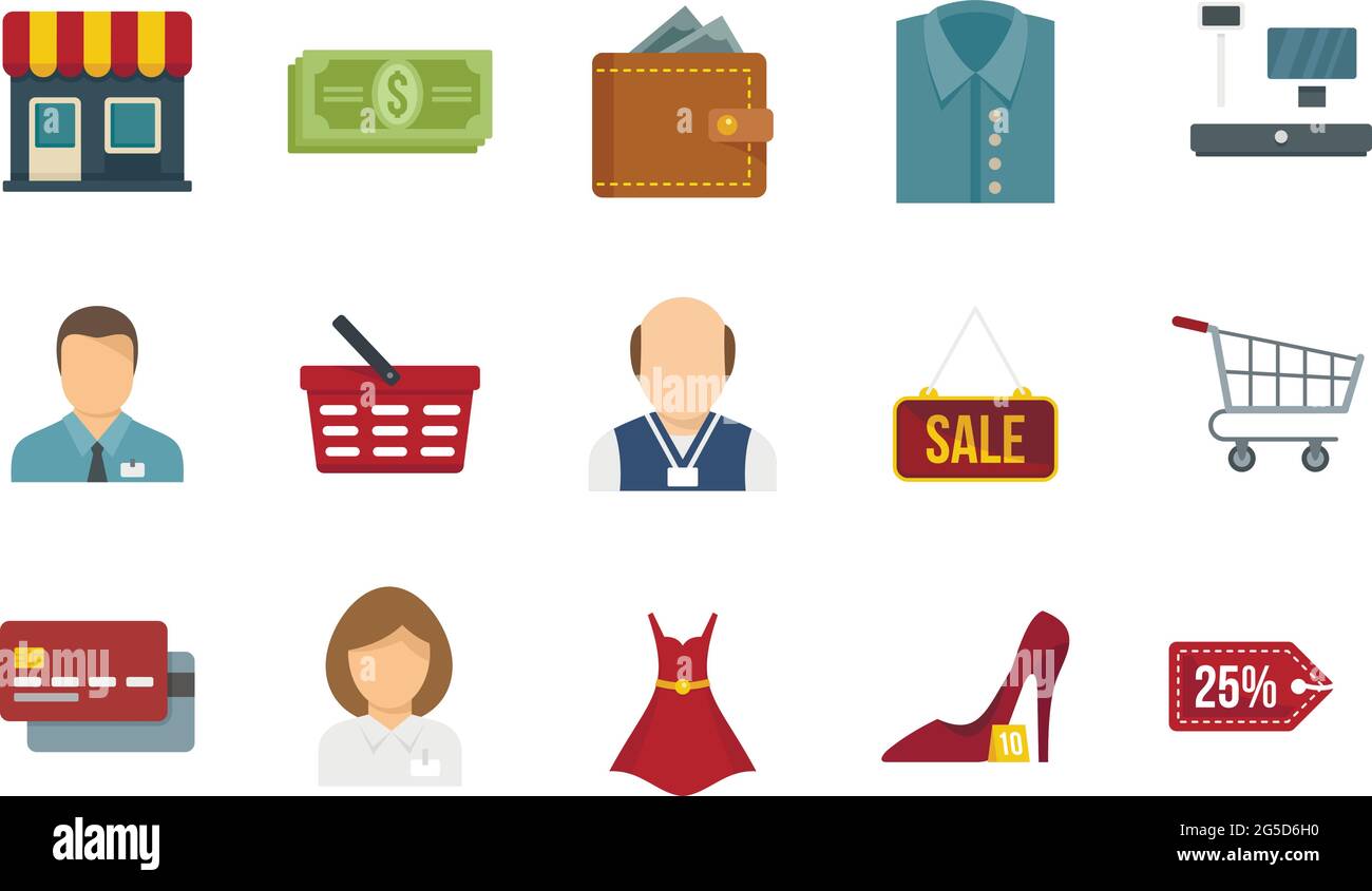 Shop assistant icons set flat vector isolated Stock Vector