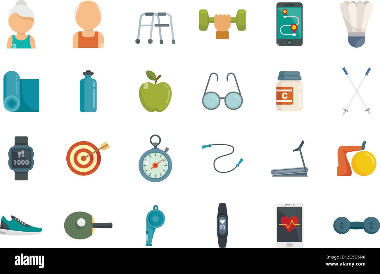Workout seniors icons set flat vector isolated Stock Vector