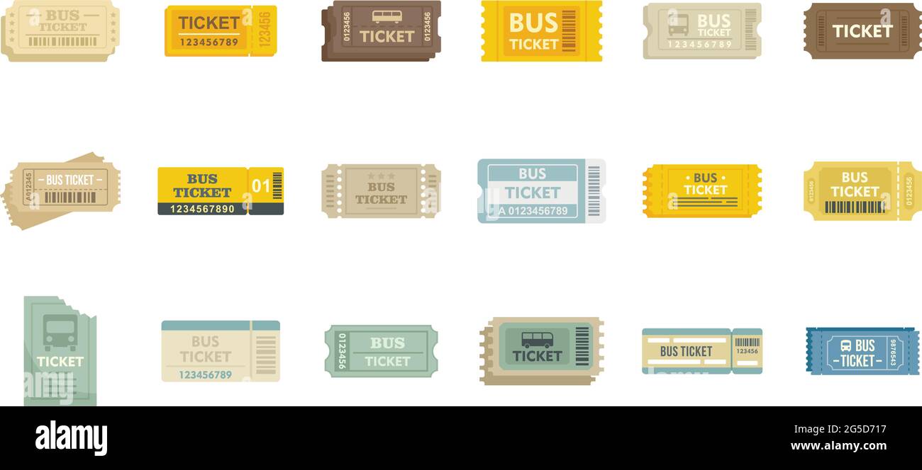 Bus ticketing icons set flat vector isolated Stock Vector