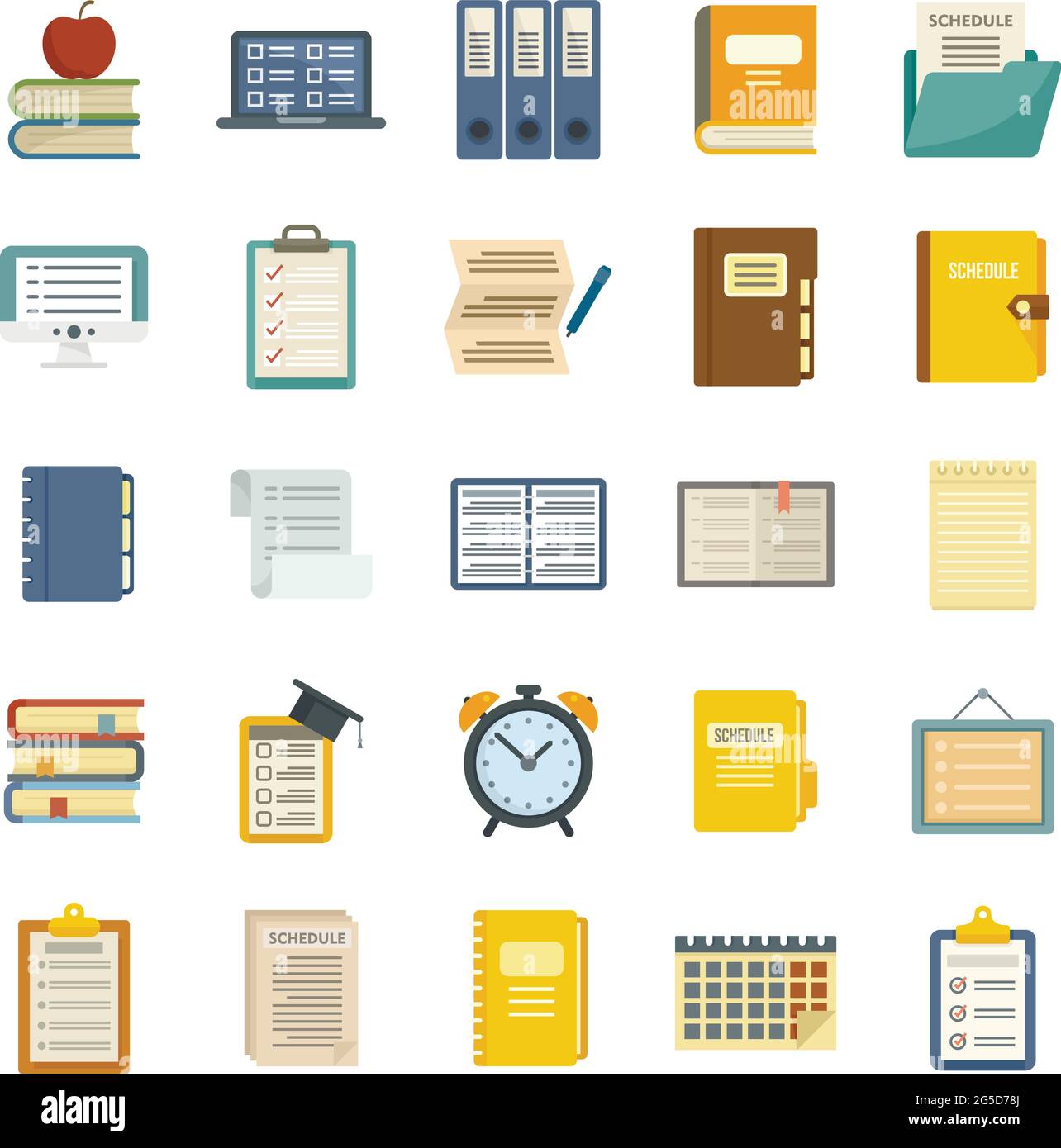 Syllabus icons set flat vector isolated Stock Vector