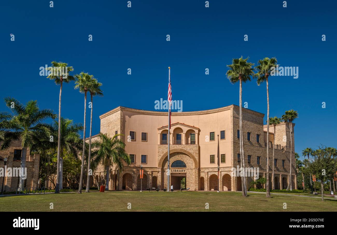 Sabal palms, Library at Brownsville Campus of University of Texas Rio Grande Valley, in Brownsville, Texas, USA Stock Photo