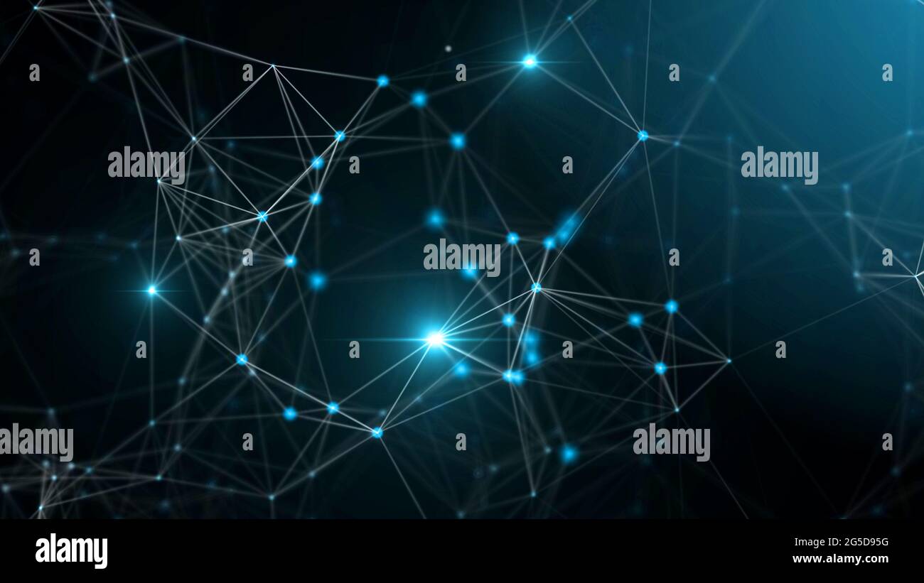 Lights and nodes with connections on dark blue background Stock Photo ...
