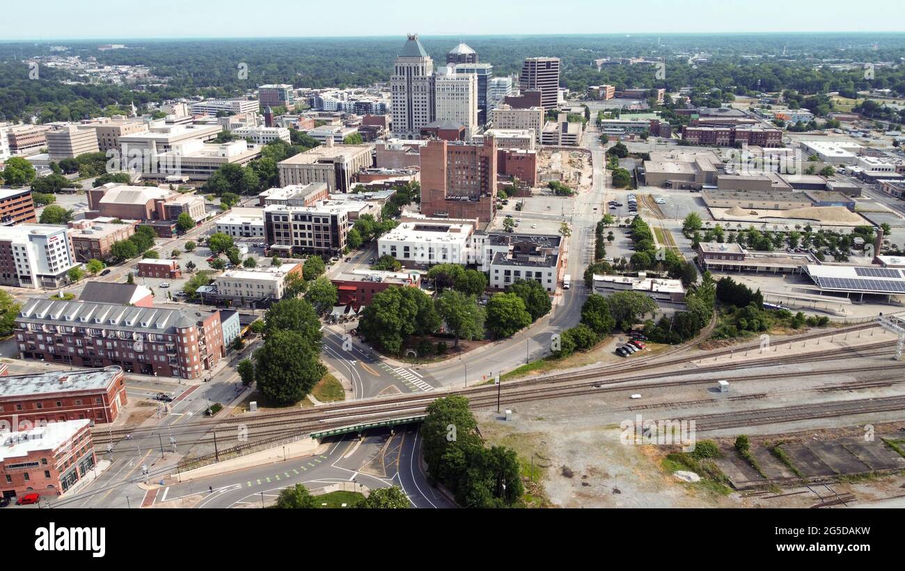 Aerial view of the famous city of Greensboro in North Carolina, USA