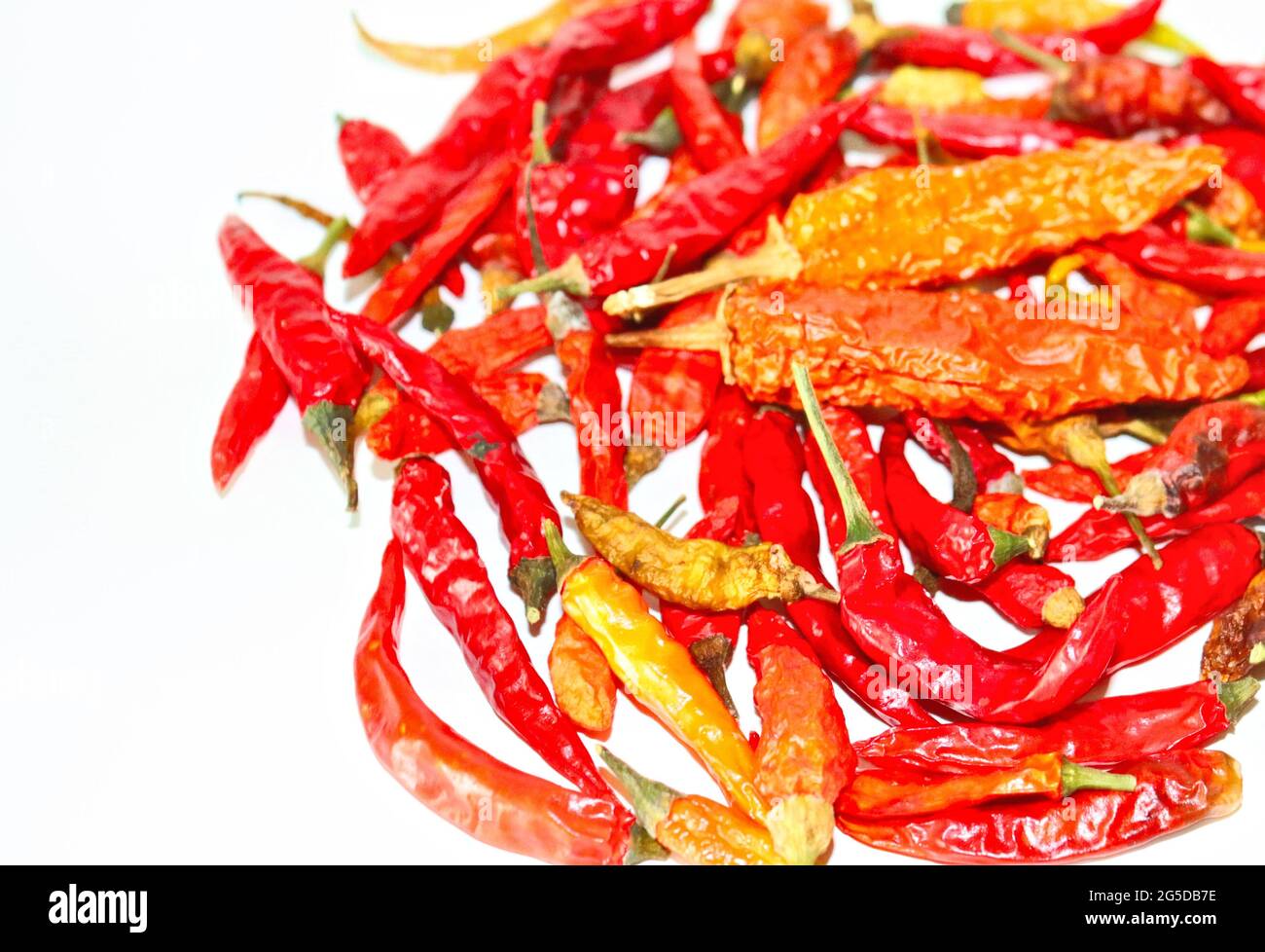 Hot spices, chili pepper aromatic ingredients on a white background