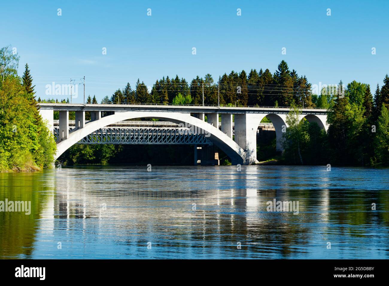 Summer Landscape Of Bridge And Kymijoki River Waters In Finland 