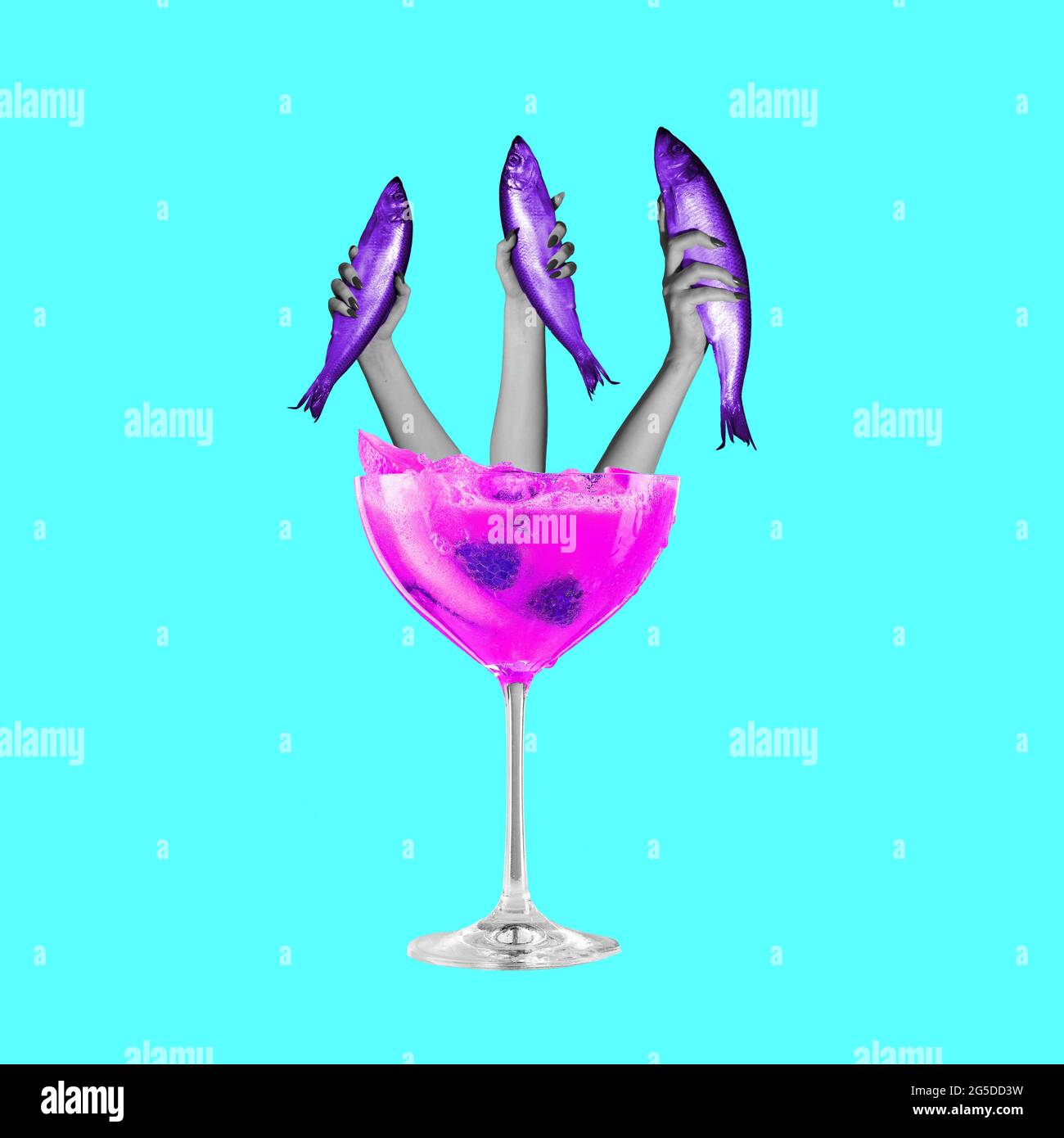 Contemporary art collage, modern design. Summer mood. Cocktail party