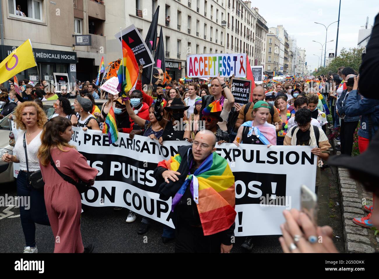 The Paris 2021 Pride march left from the suburbs (Pantin) for the first time, the crowd was there despite the absence of floats Stock Photo