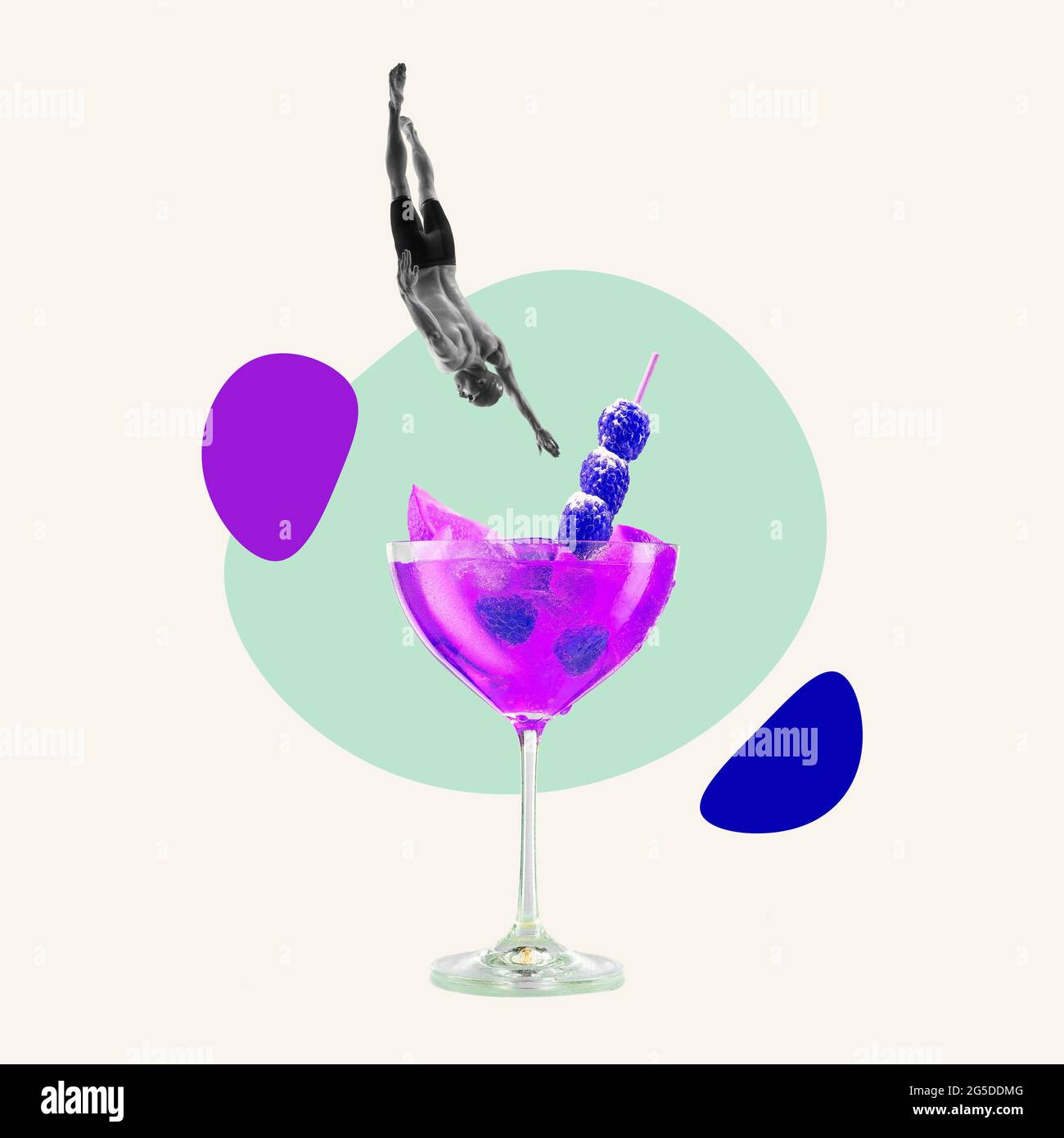 Contemporary art collage, modern design. Summer mood. Cocktail party