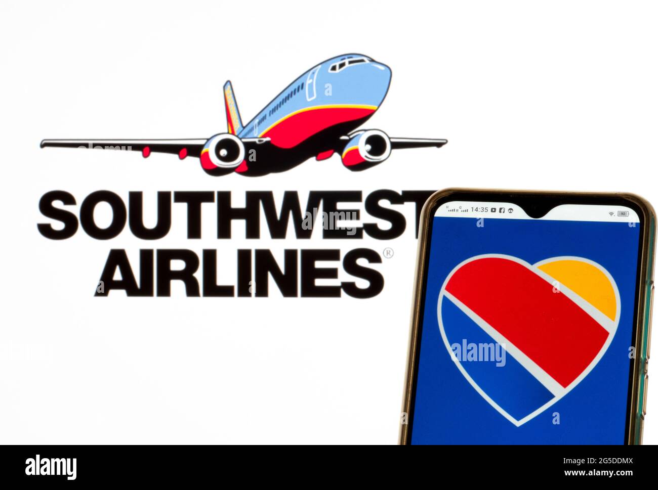 In this photo illustration a Southwest Airlines Co. logo seen displayed on a smartphone. Stock Photo