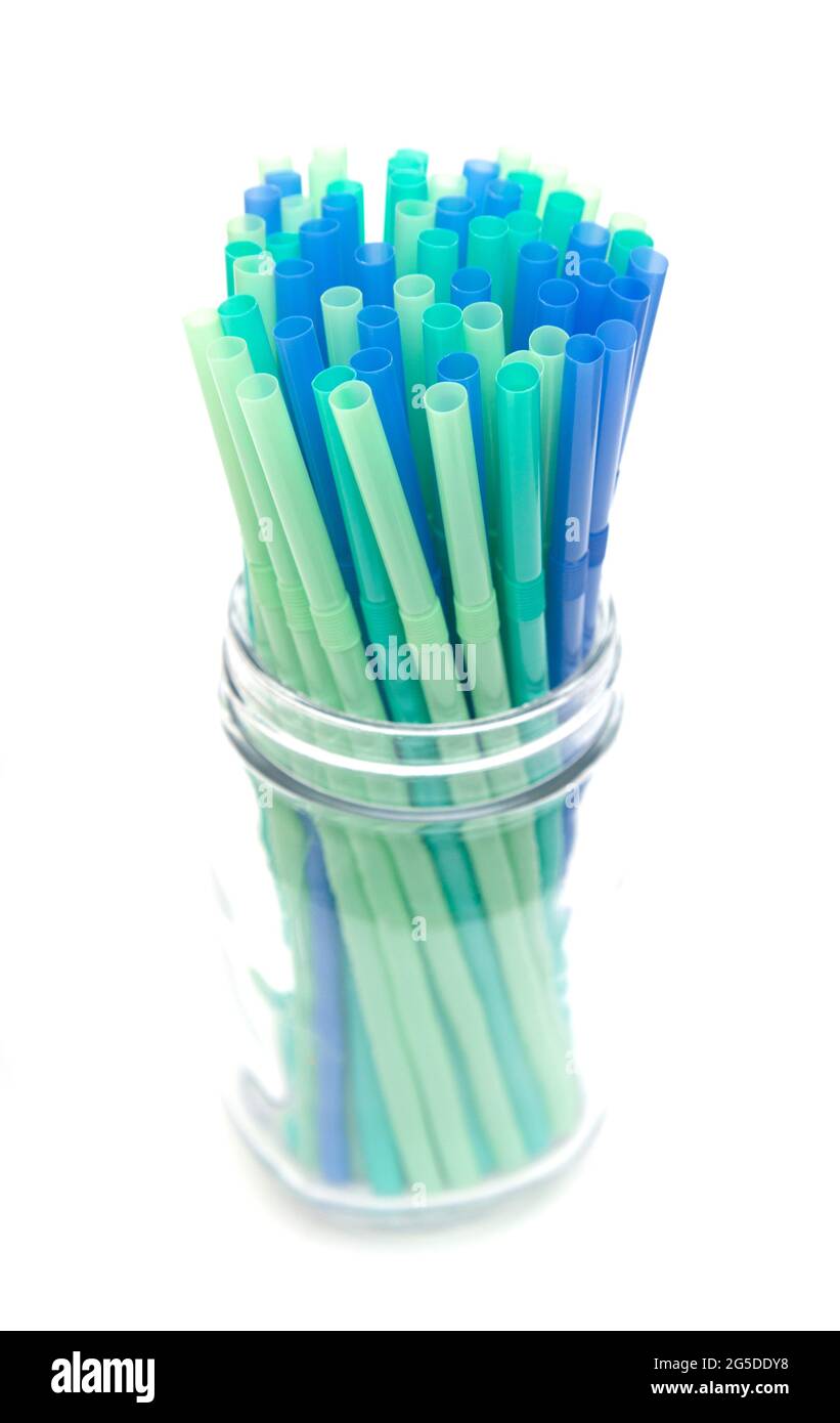 Container of plastic straws Cut Out Stock Images & Pictures - Alamy