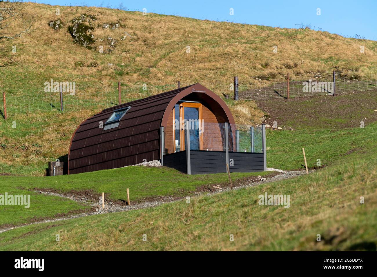 Newly installed Glamping Pod on a farm in the English Lake District, Cumbria, UK. Stock Photo