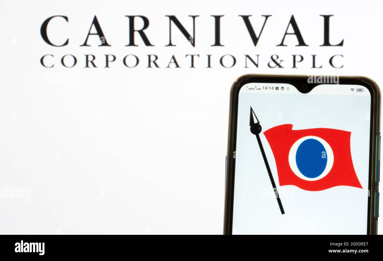 Ukraine. 26th June, 2021. In this photo illustration, a Carnival Corporation & plc logo seen displayed on a smartphone. (Photo by Igor Golovniov/SOPA Images/Sipa USA) Credit: Sipa USA/Alamy Live News Stock Photo