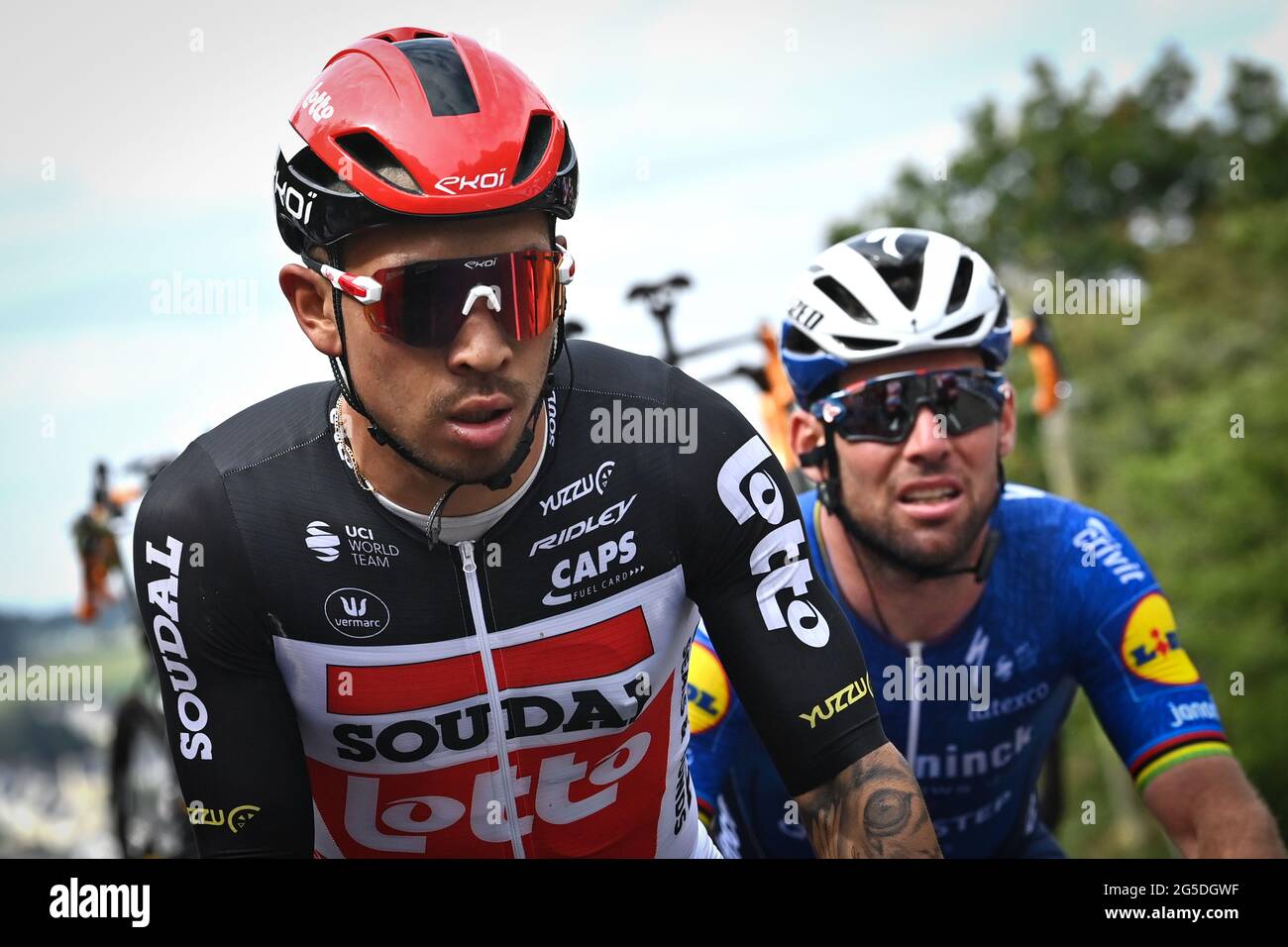Australian Caleb Ewan of Lotto Soudal and British Mark Cavendish of