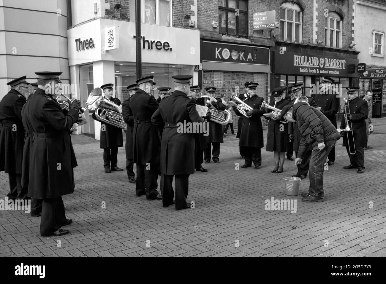 Salvation Army performing in a shopping area. Stock Photo