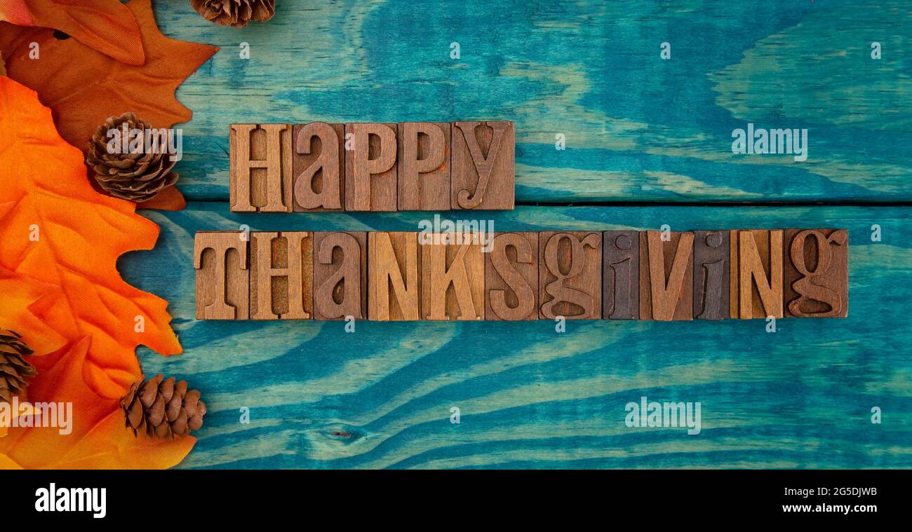 Happy thanksgiving wooden letters autumn hi-res stock photography and ...
