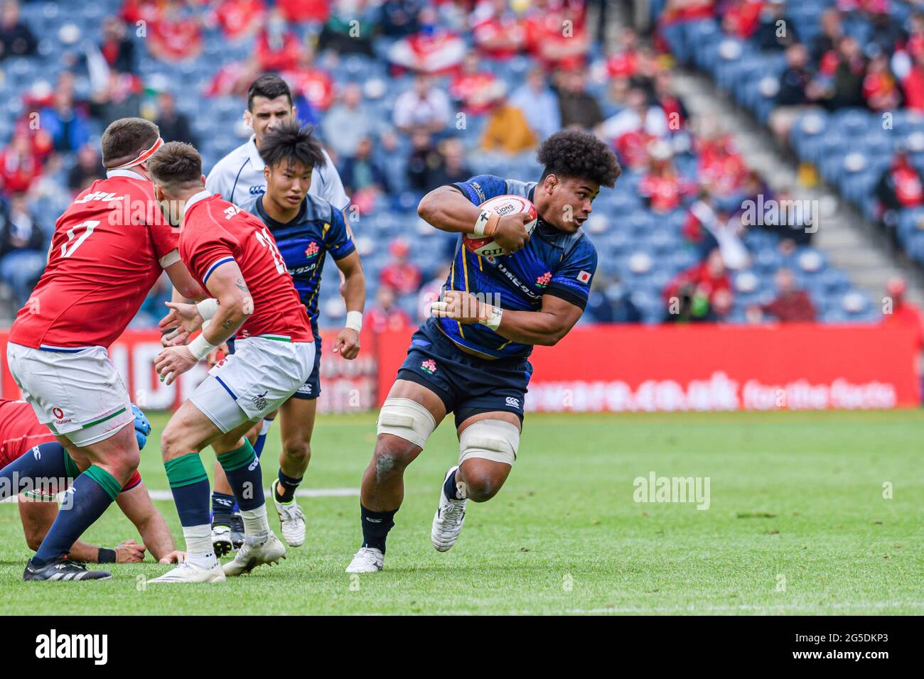 Edinburgh Scotland 26th Jun 21 Japan S Tevita Tatafu Right Is Tackled During The Lions 18 Cup Match Between British Irish Lions Vs Japan At Bt Murrayfield Stadium On Saturday 26 June