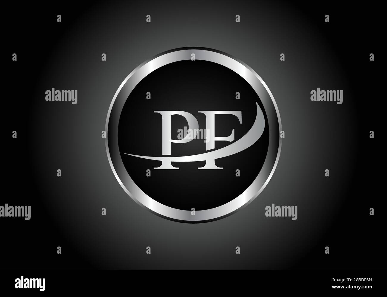 silver letter PF metal combination alphabet logo icon design with grey color on Black and white gradient design for a company or business Stock Vector