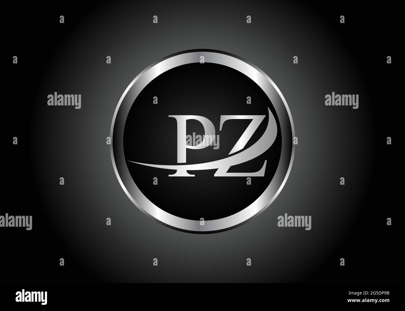 silver letter PZ metal combination alphabet logo icon design with grey ...