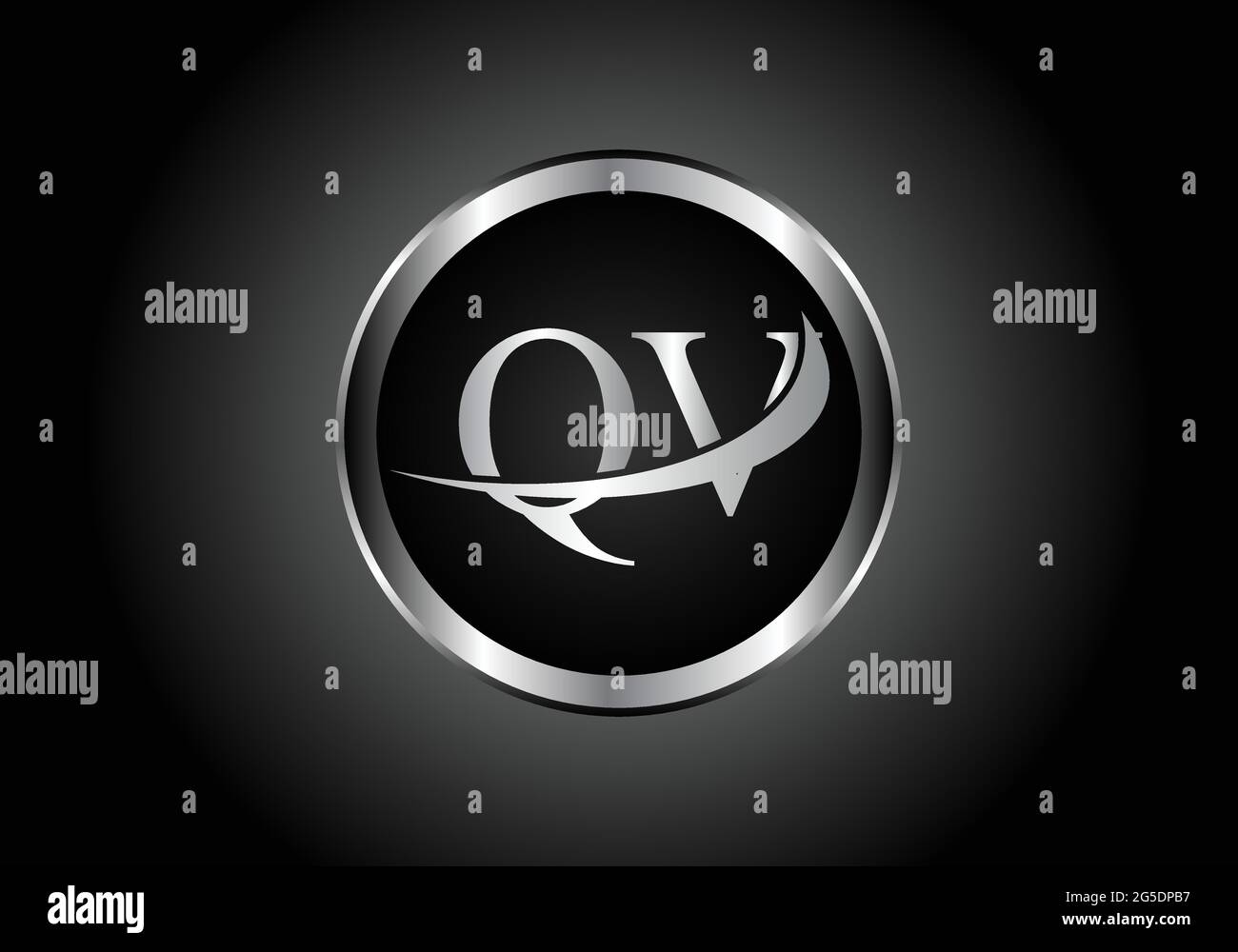 silver letter QV metal combination alphabet logo icon design with grey ...